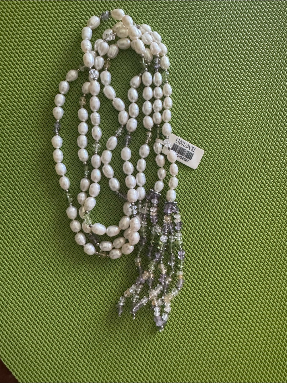 Pearl and Lavender Bead Multi-Strand Tassel Necklace